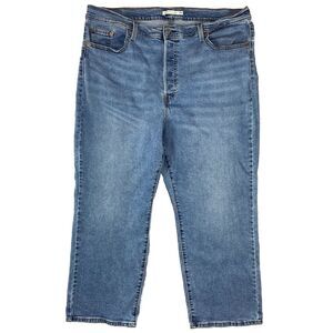 Levi's Womens Ribcage Straight Ankle Jeans Size 22 Blue Light Denim Multi Button